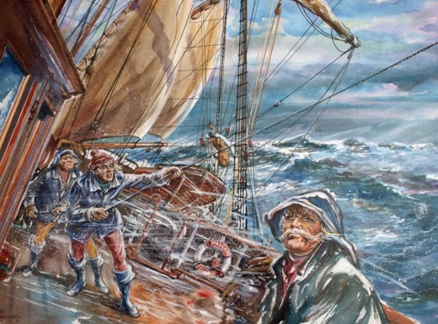 storm en regenvlagen op zee